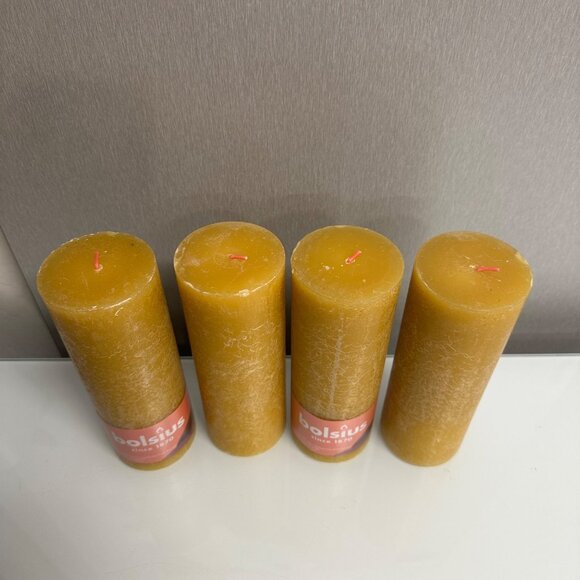 Four Bolsius Rustic Shine Pillar Candle Honeycomb Yellow 190 x 68mm Burns 85 Hrs - Picture 3 of 10